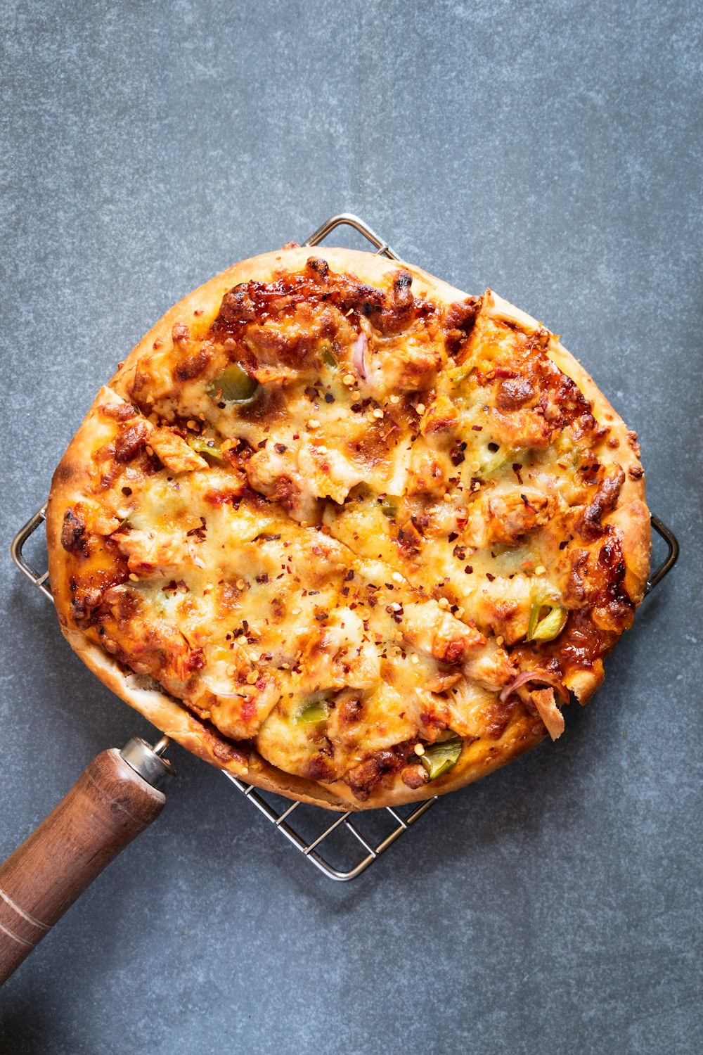 pizza on brown wooden table