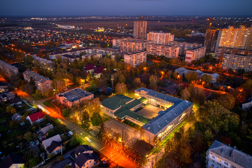 aerial view of city during night time