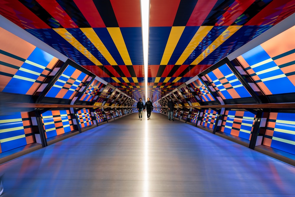 blue red and yellow striped ceiling