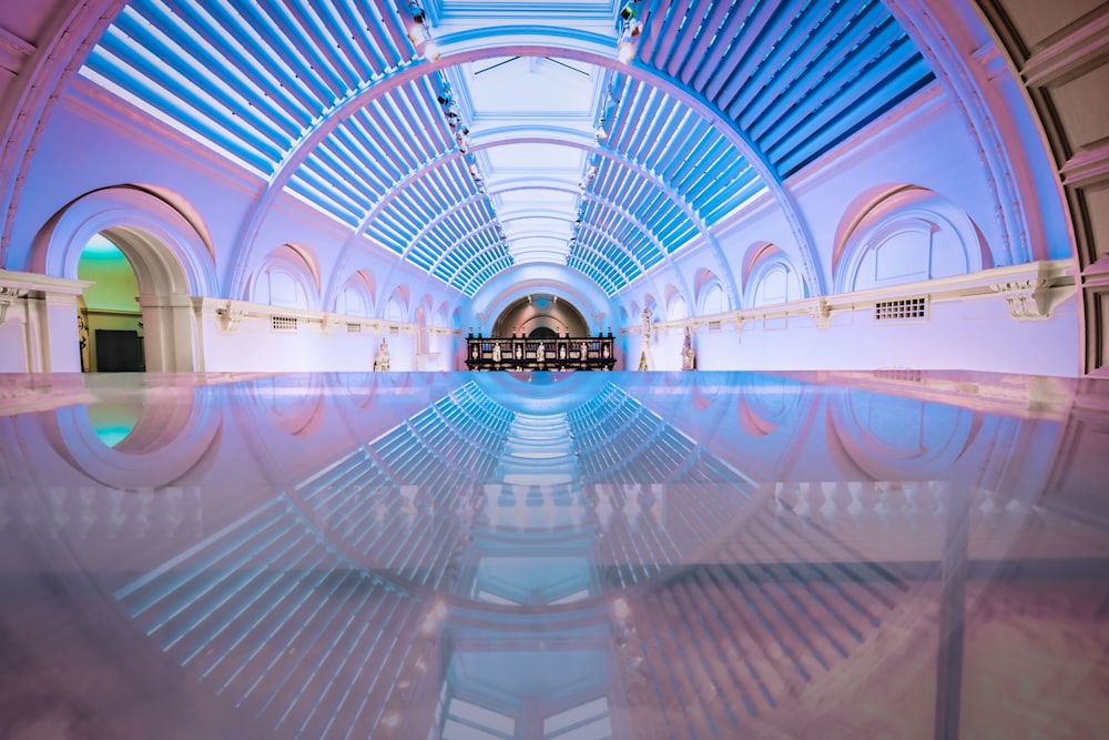 white and blue ceiling with lights