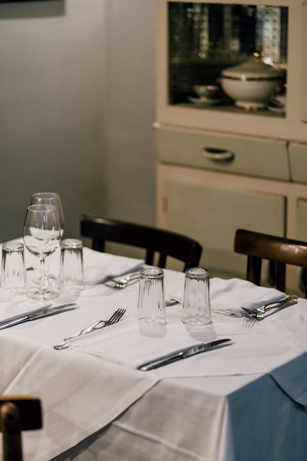 clear drinking glass on table