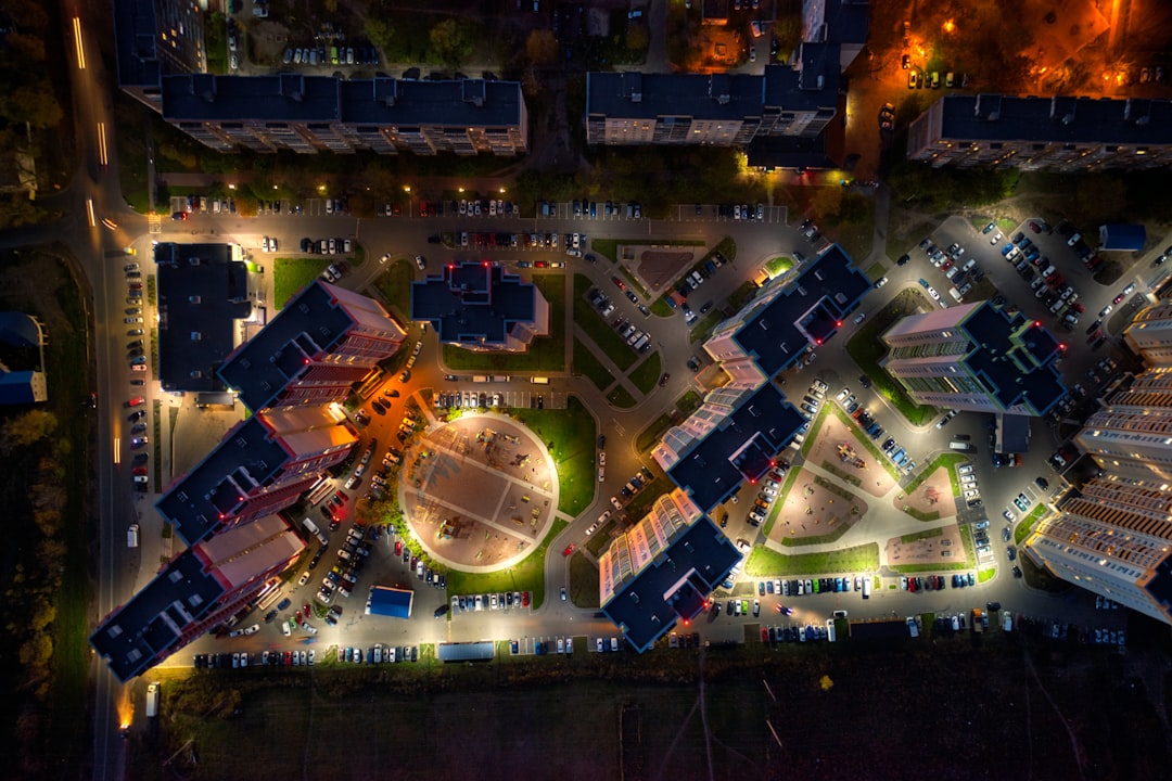 aerial view of city during night time