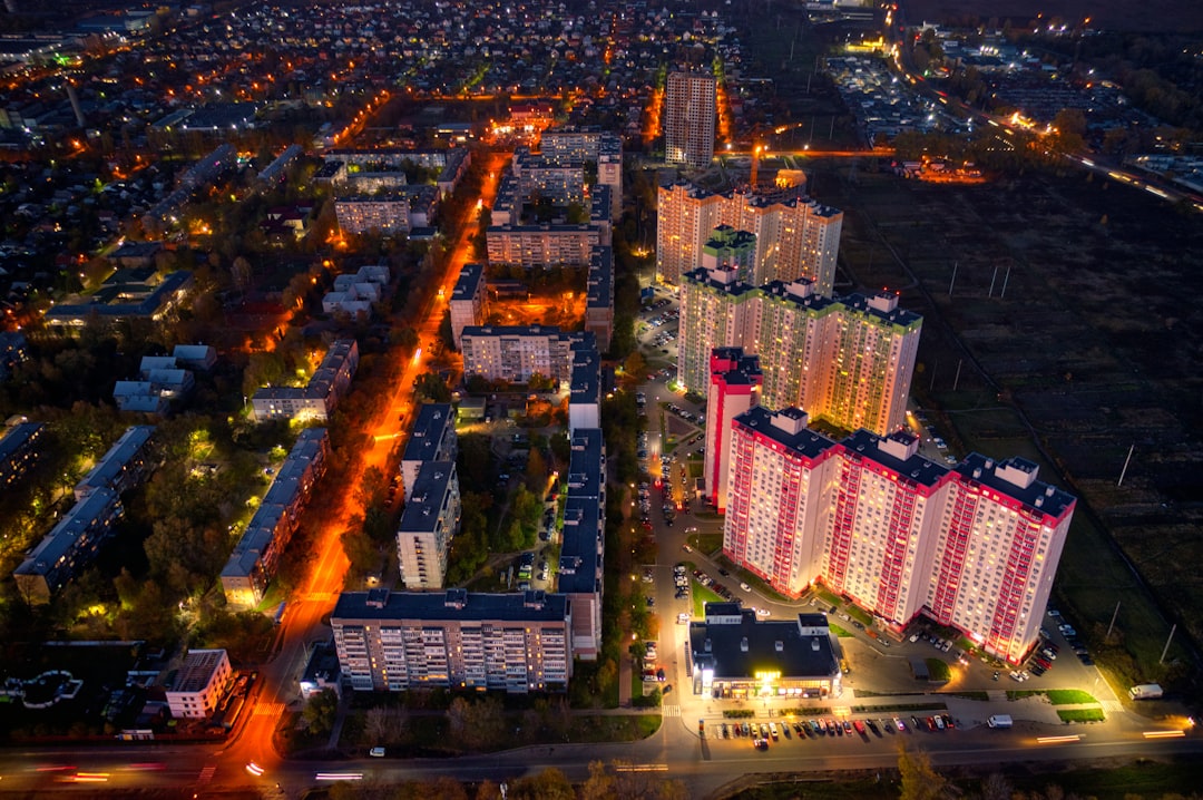 aerial view of city during night time