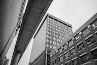 grayscale photo of concrete building