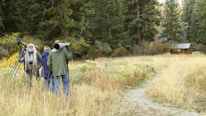 A professional team conducting environmental monitoring in a natural setting.