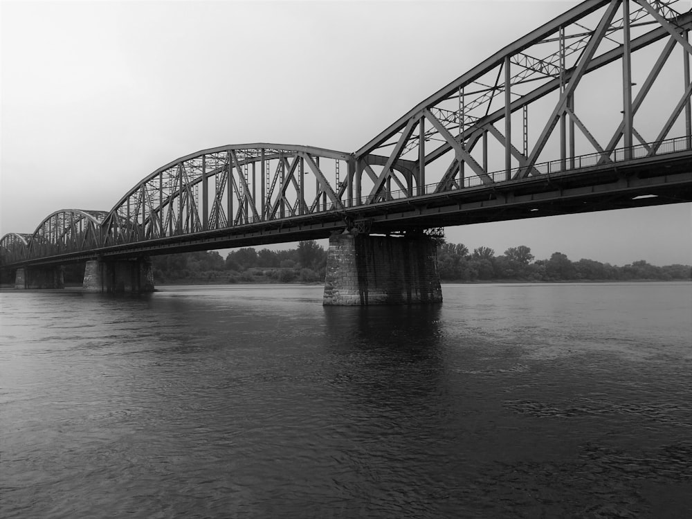 grayscale photo of bridge over river