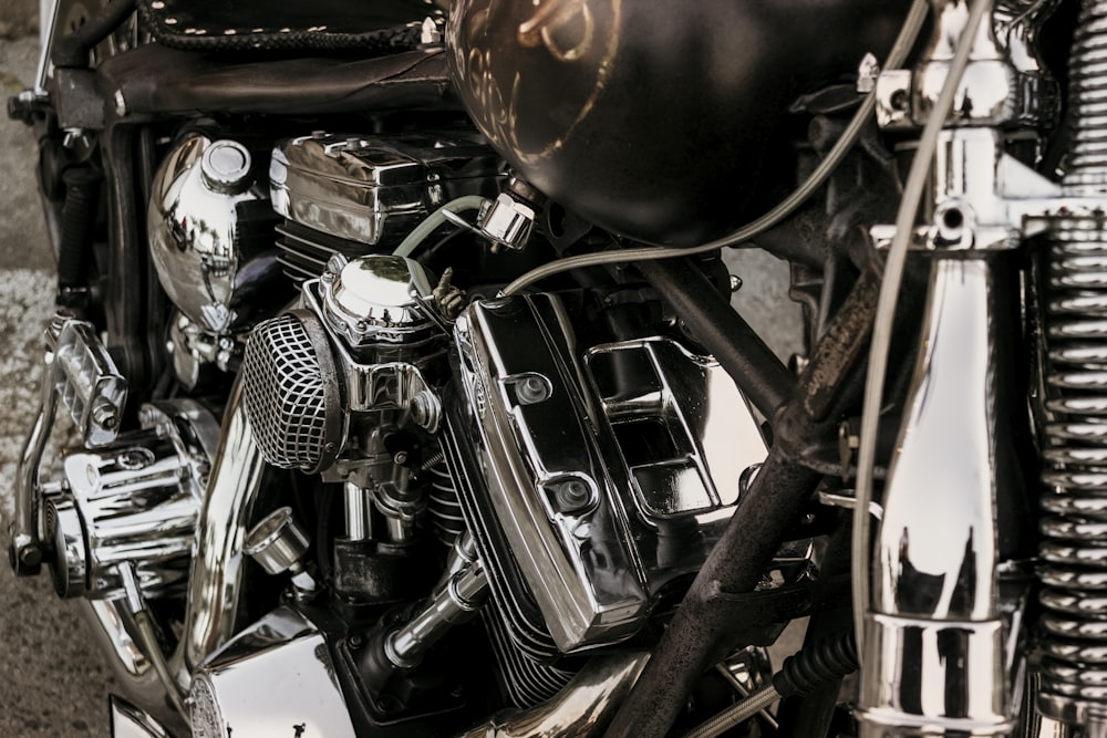 black and silver motorcycle engine