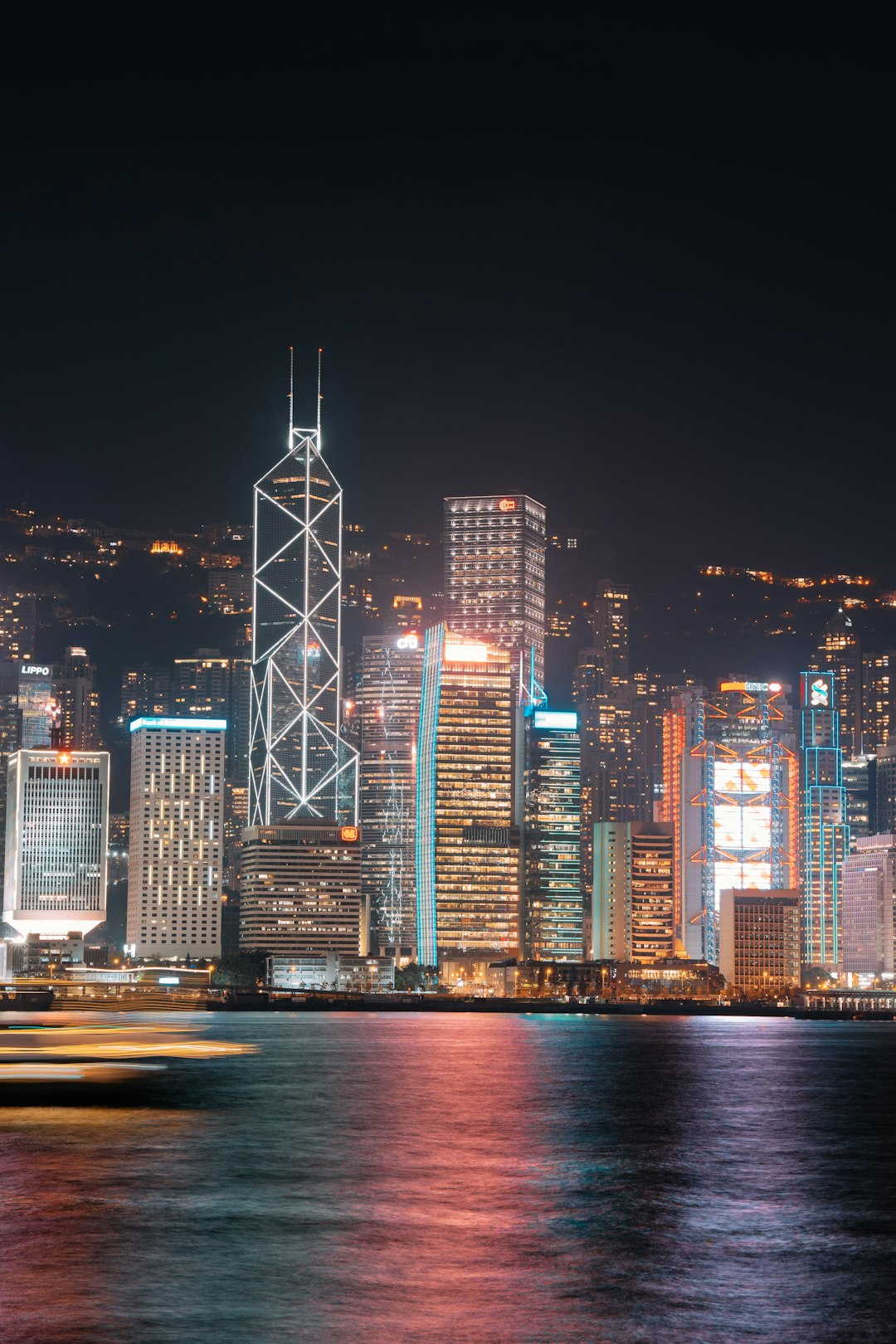 city skyline during night time