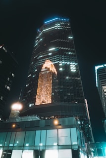 Night view of illuminated commercial building