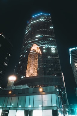 Night view of illuminated commercial building
