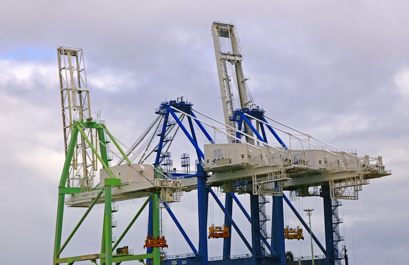 blue and white industrial machine