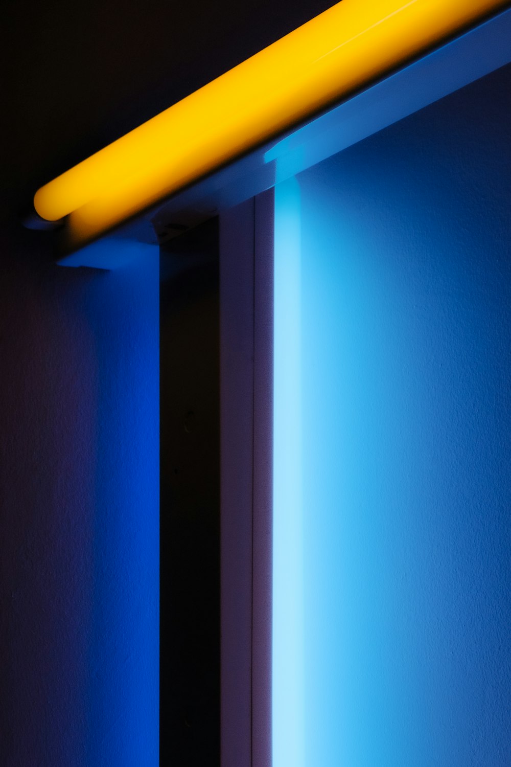 blue and yellow striped wall