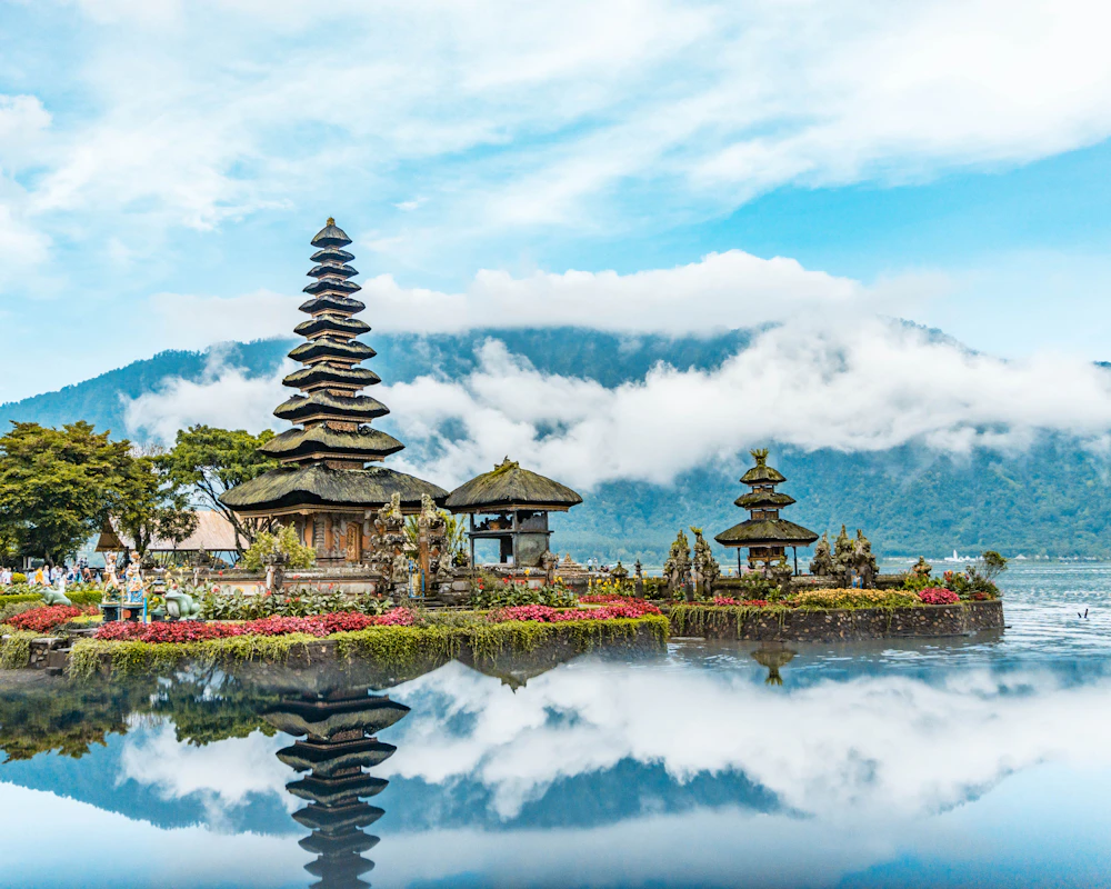 Green terraced rice fields in rural Indonesia
