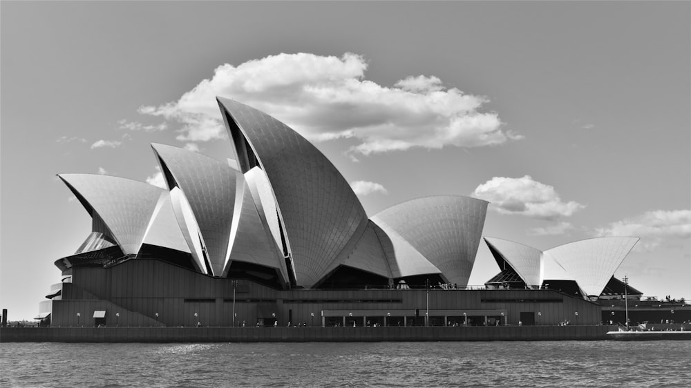 sydney opera house in grayscale photography