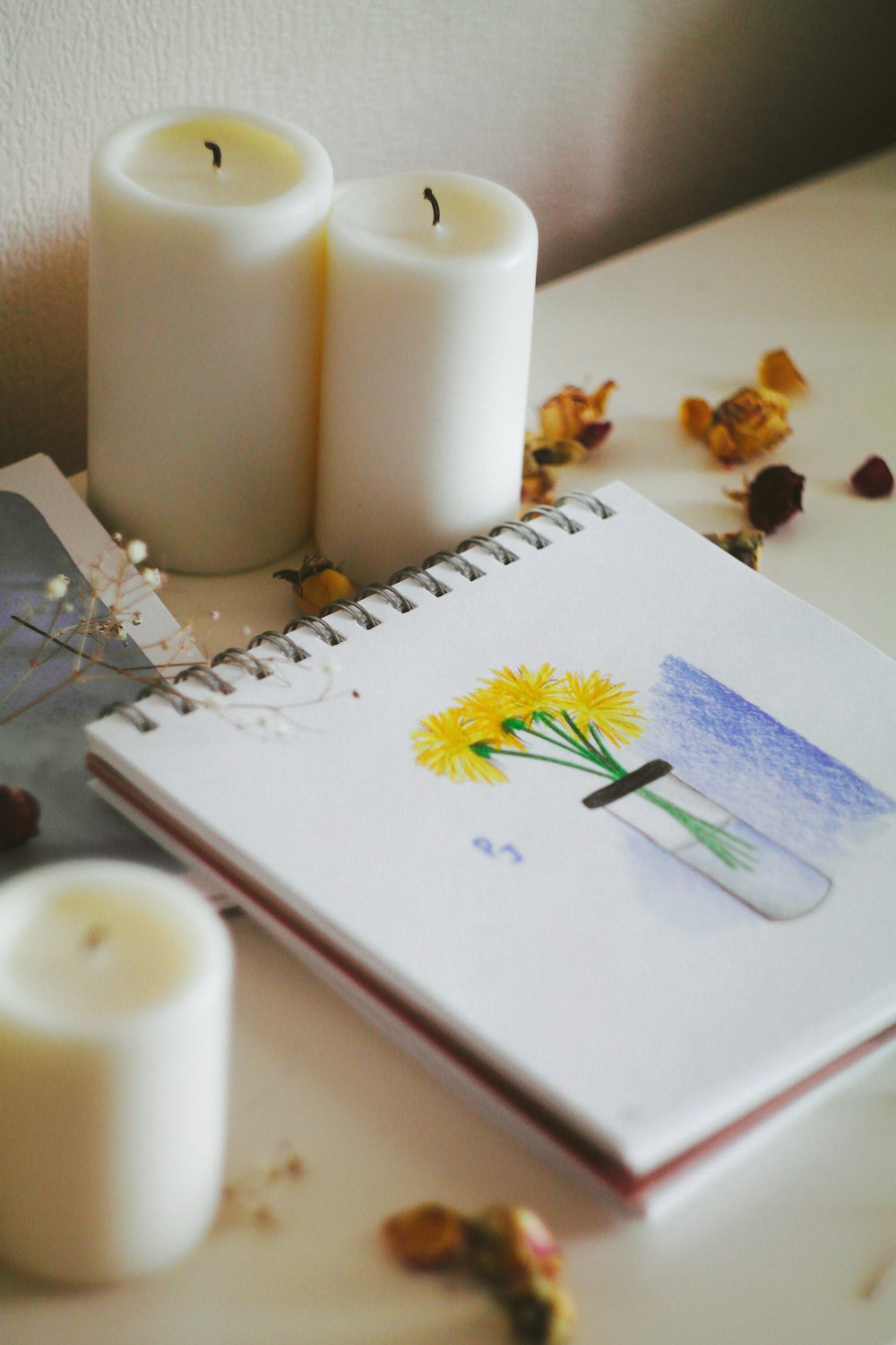 white paper with yellow and green flower drawing