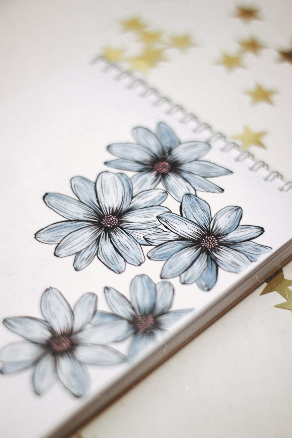 blue and white flower illustration