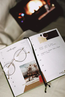 silver framed eyeglasses on book page