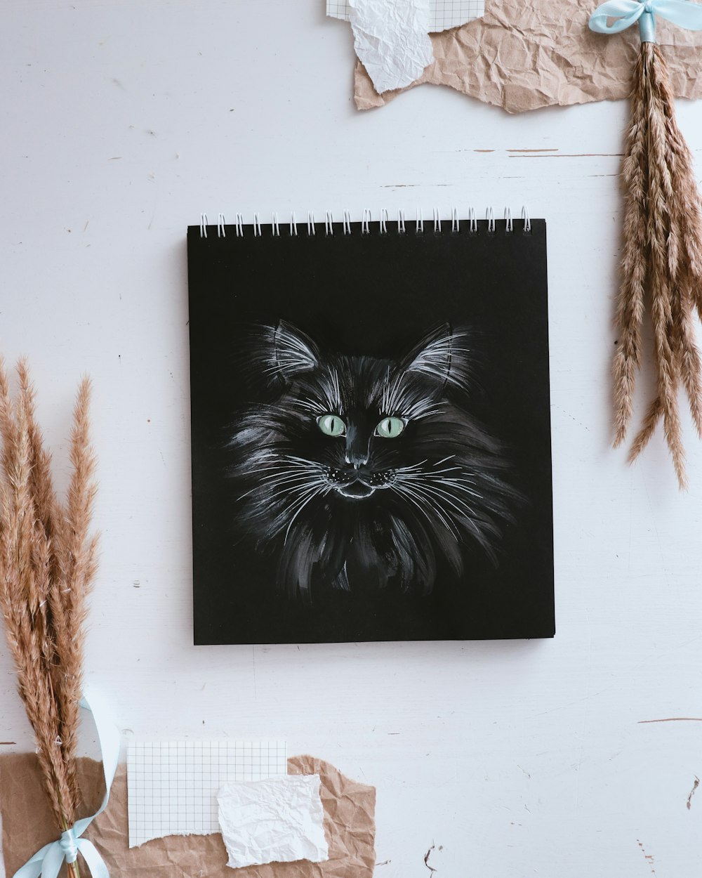 black and white cat painting