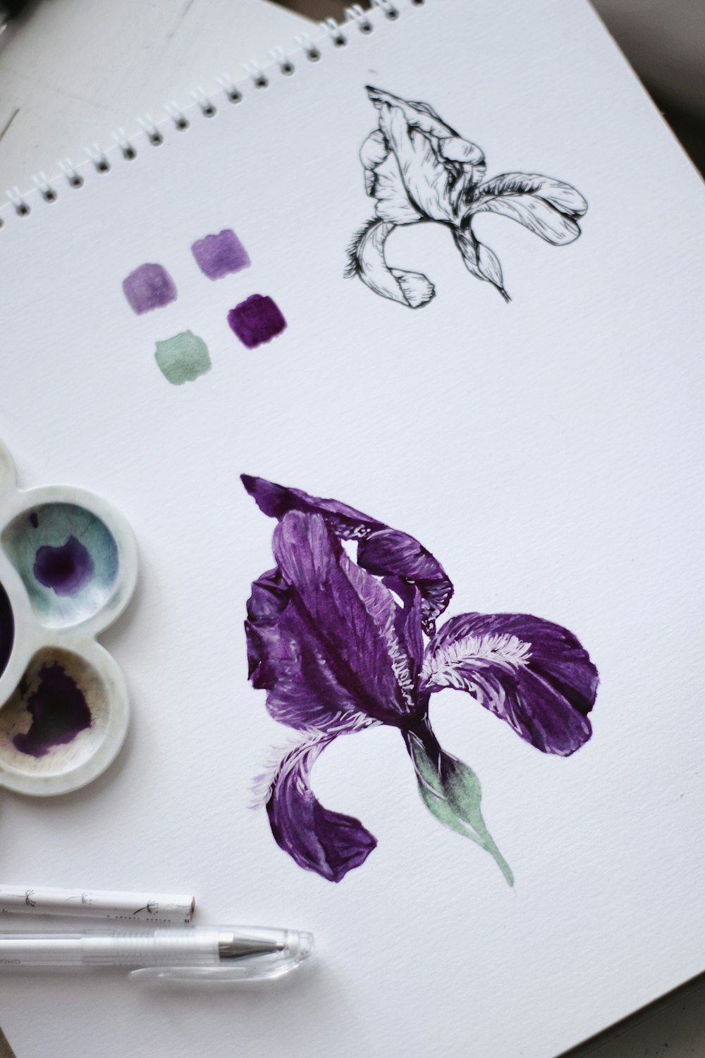 fiore viola accanto tazza in ceramica bianca con caffè