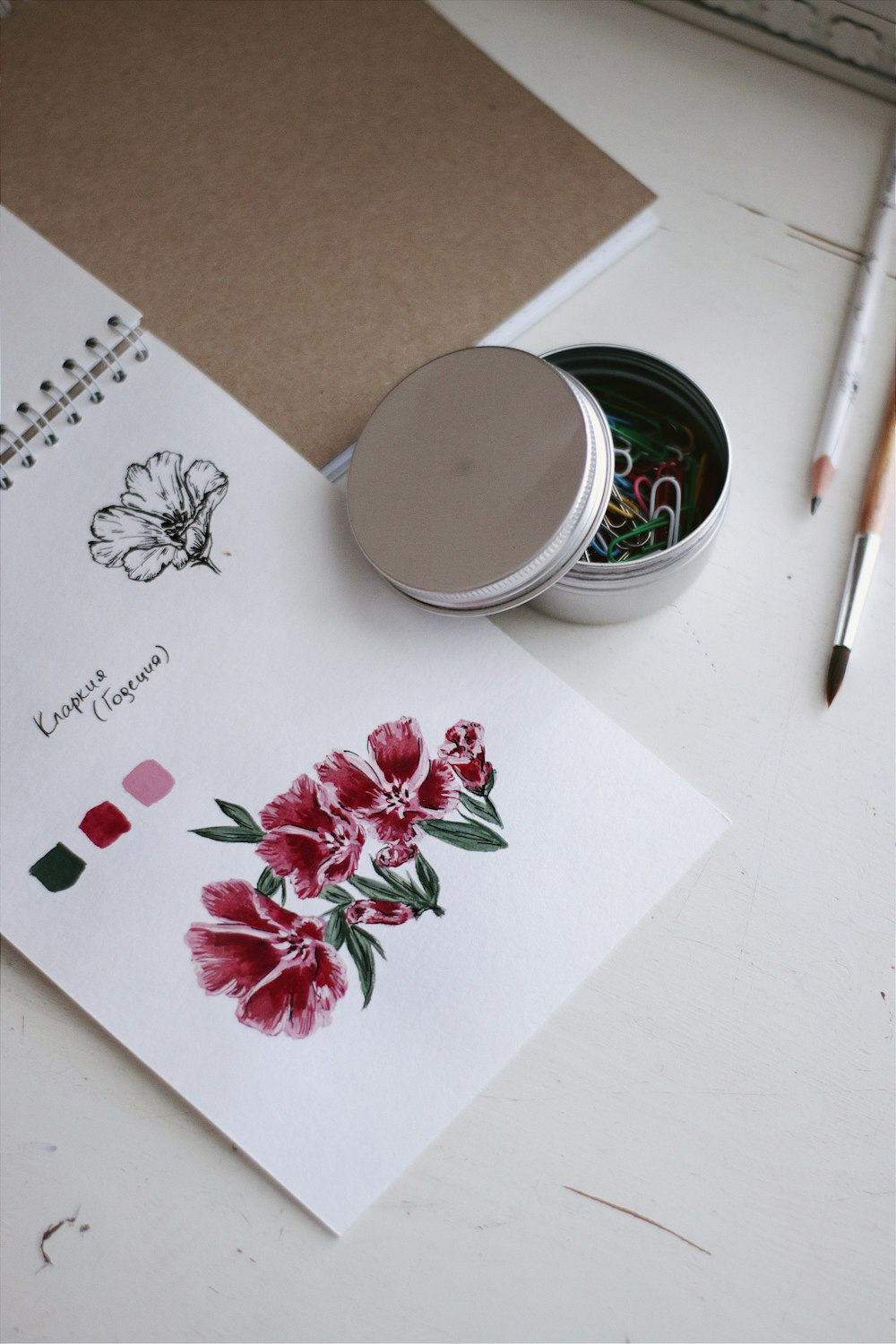 white and red floral greeting card