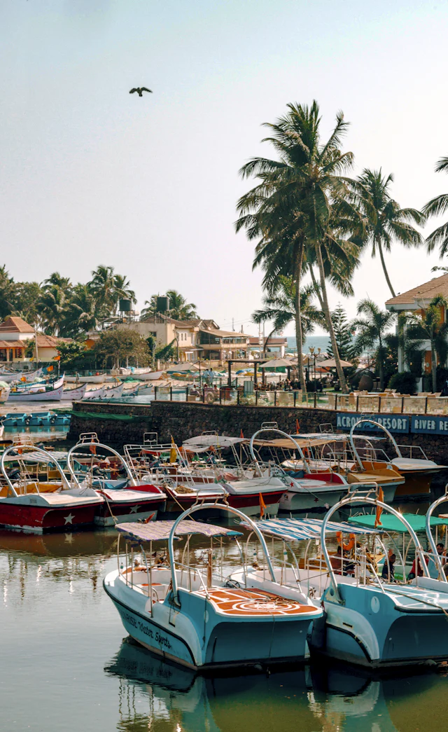 Fishing boats moored beside the river