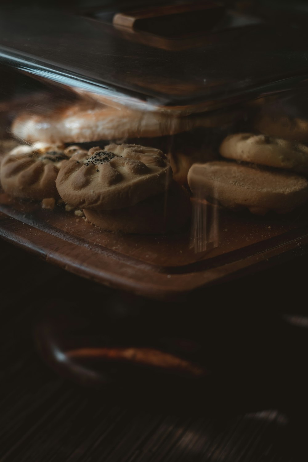 chocolate cookies in clear plastic container