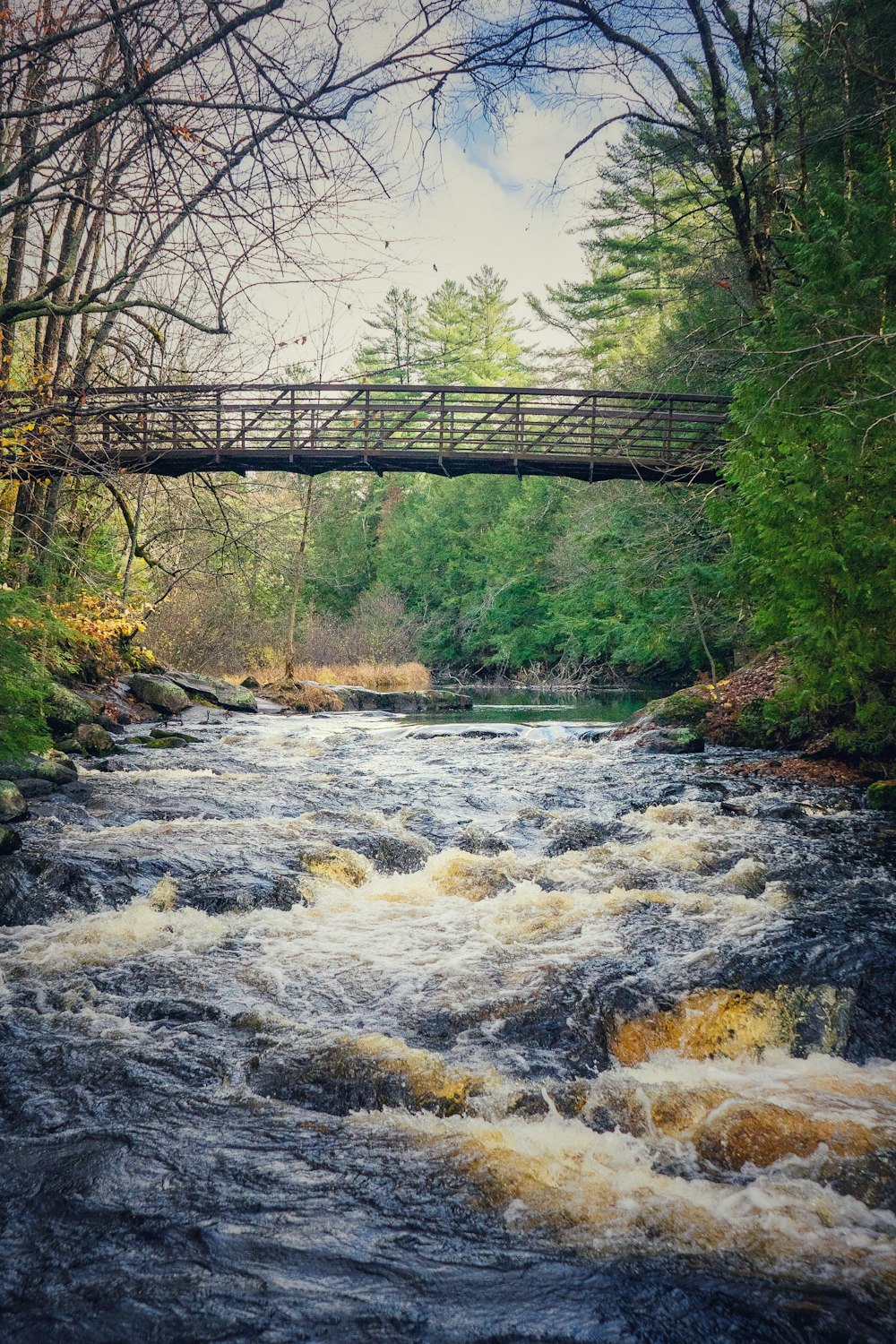 Fluss unter Brücke tagsüber