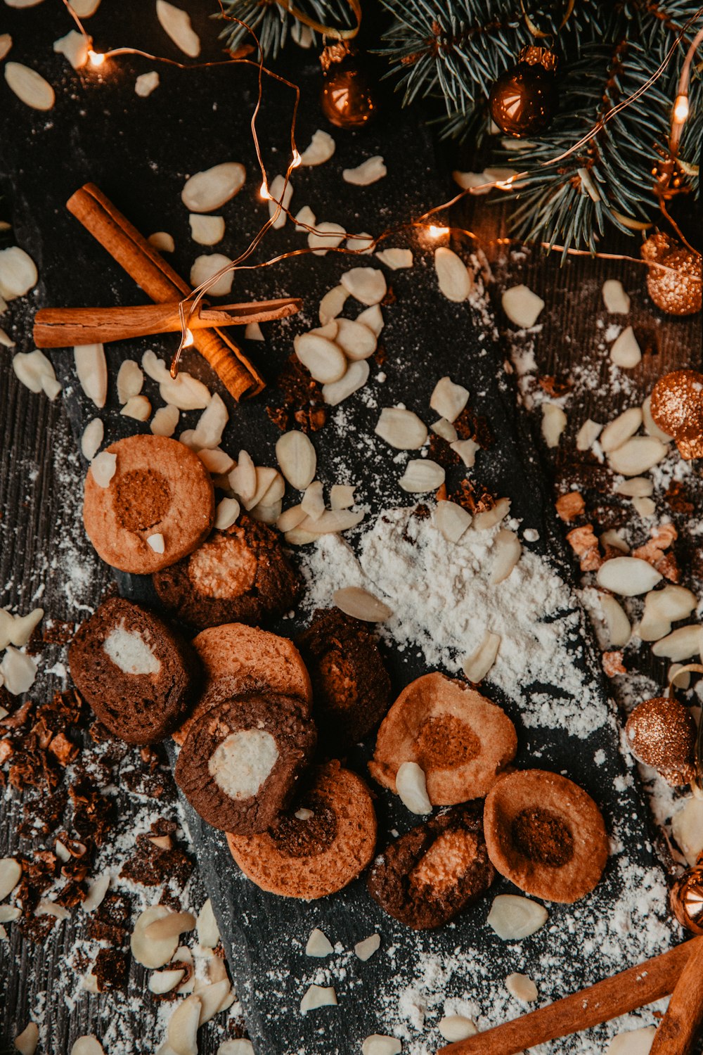 brown and white cookies on brown wooden table