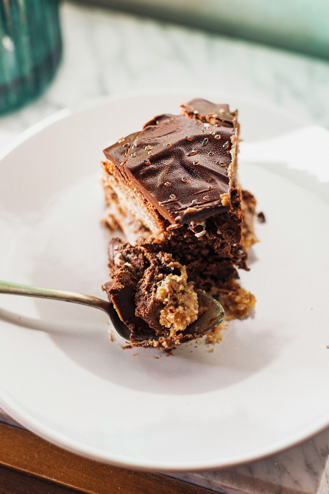 chocolate cake on white ceramic plate