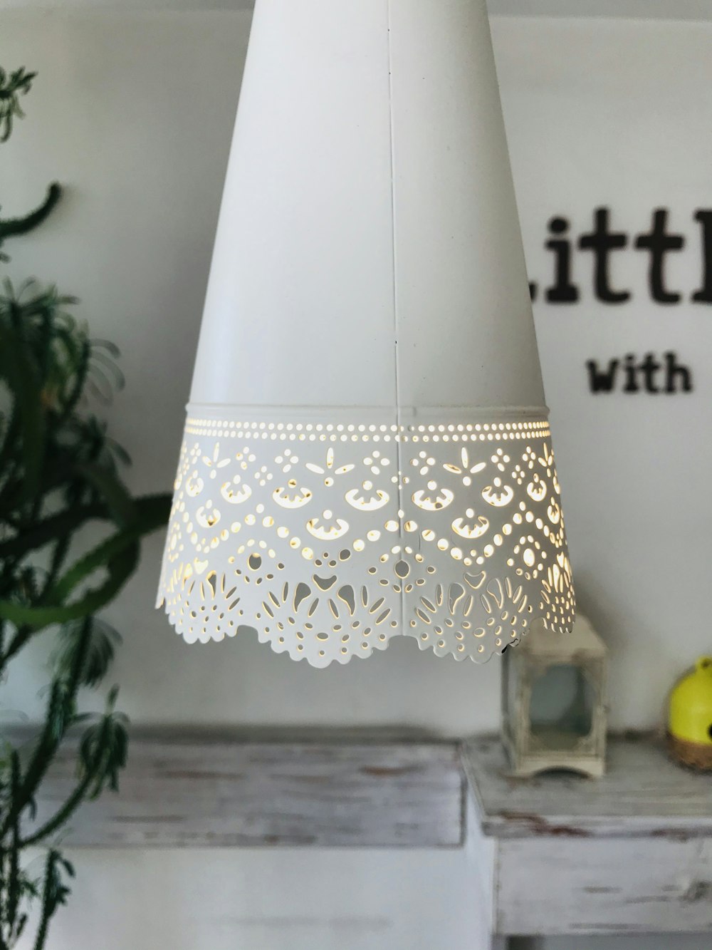 white and black floral lamp shade