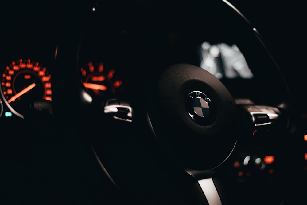 black bmw car steering wheel