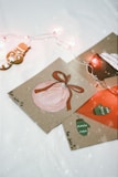 Bright and playful Christmas card decorations featuring fun shapes and vibrant colors perfect for children.