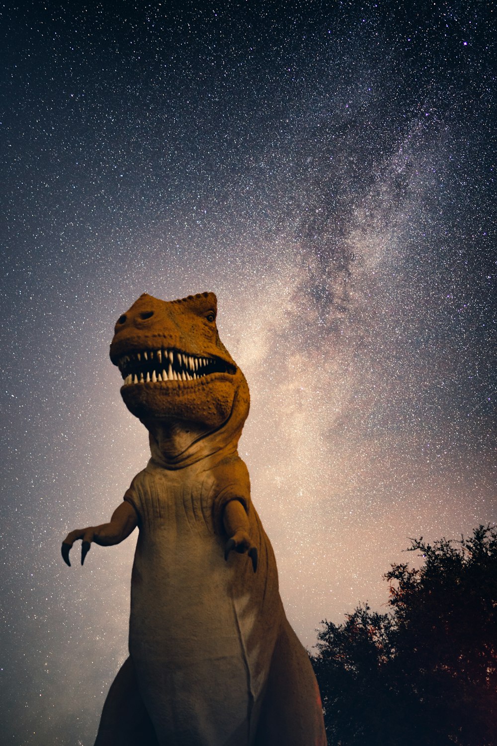 brown statue under starry night