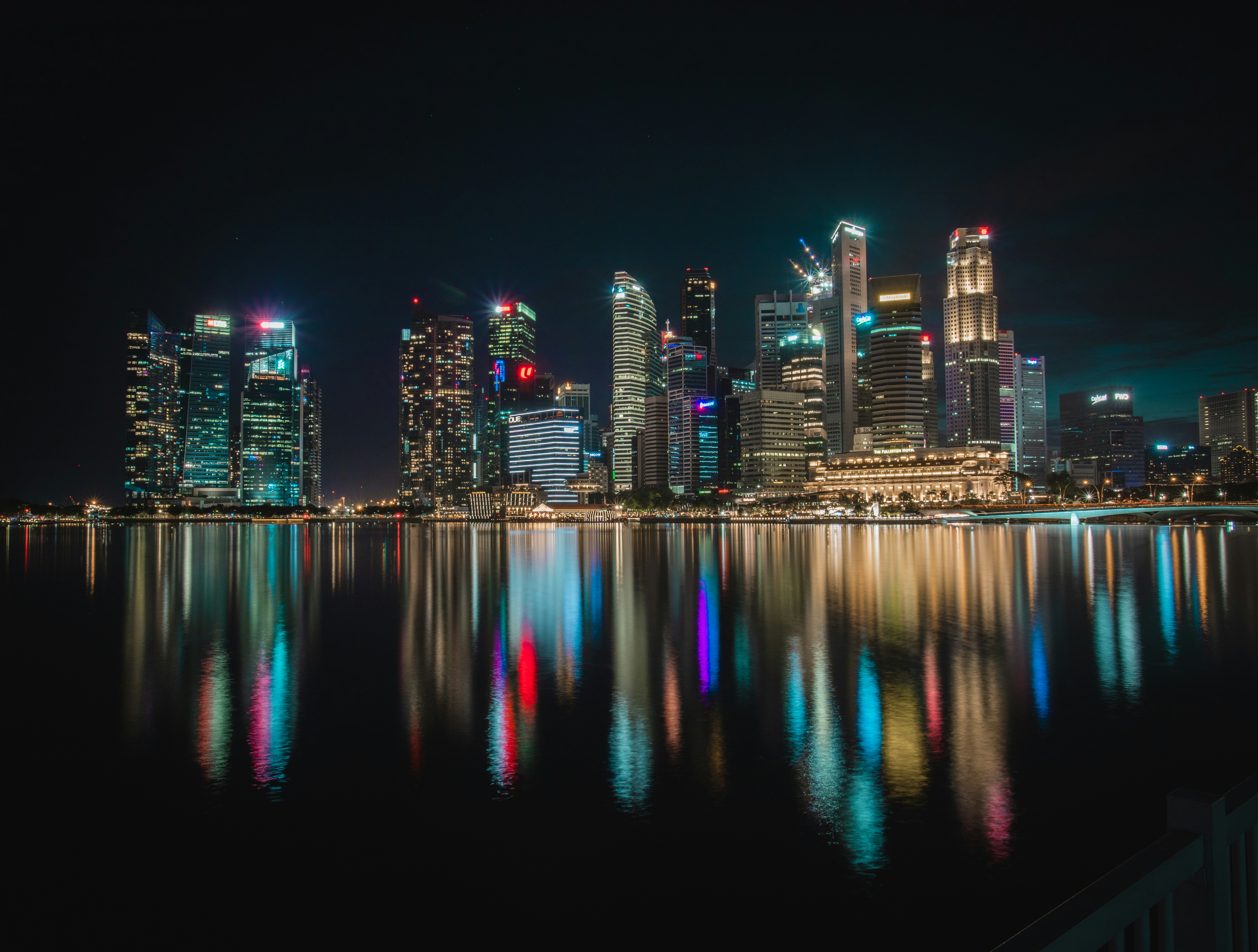 city skyline during night time