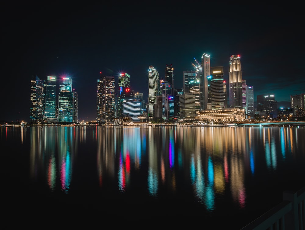 city skyline during night time