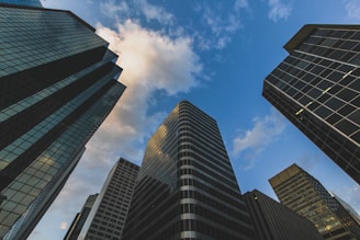 low angle photography of high rise building under blue sky