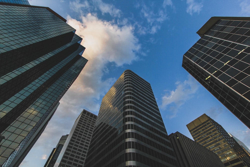 low angle photography of high rise building under blue sky