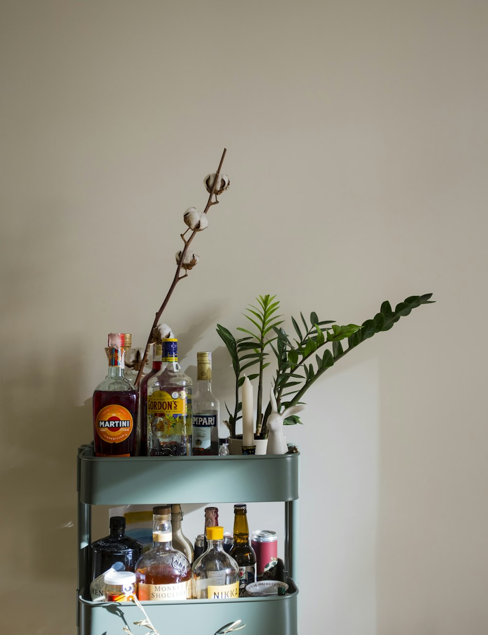 green plant on white wooden shelf