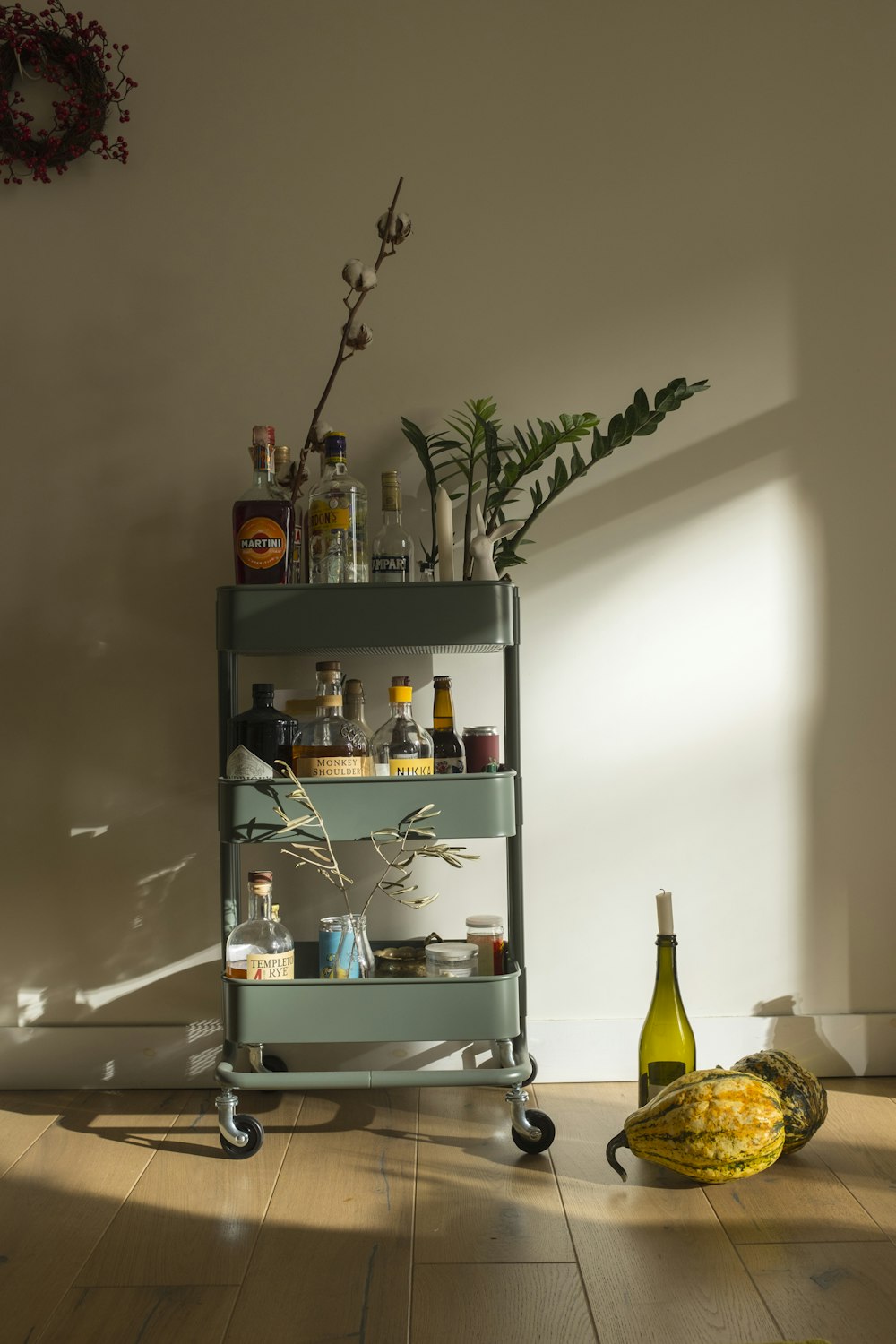 green indoor plant on black wooden shelf