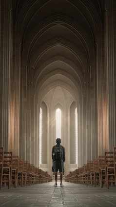 man in black leather jacket standing inside building