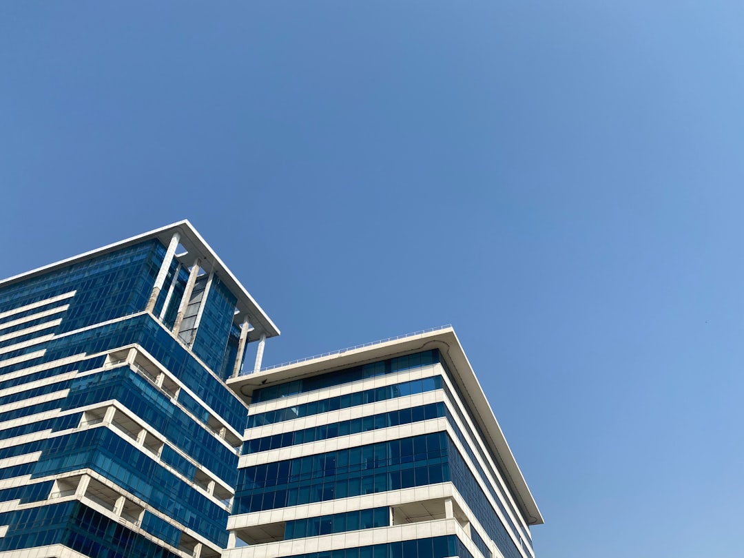 white and blue concrete building