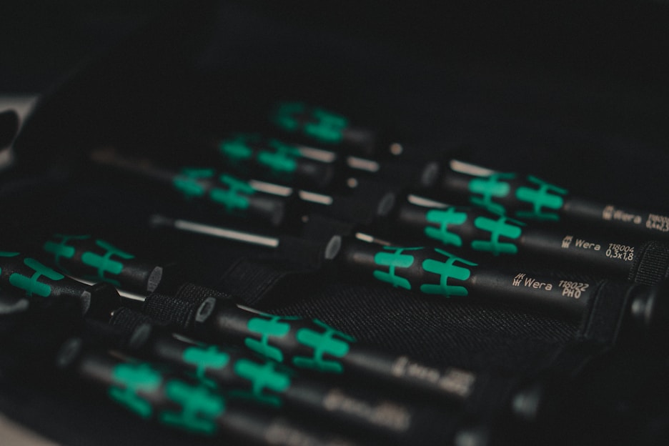 Close-up of the screwdriver set showing the s2 alloy steel bits and non-slip handle.