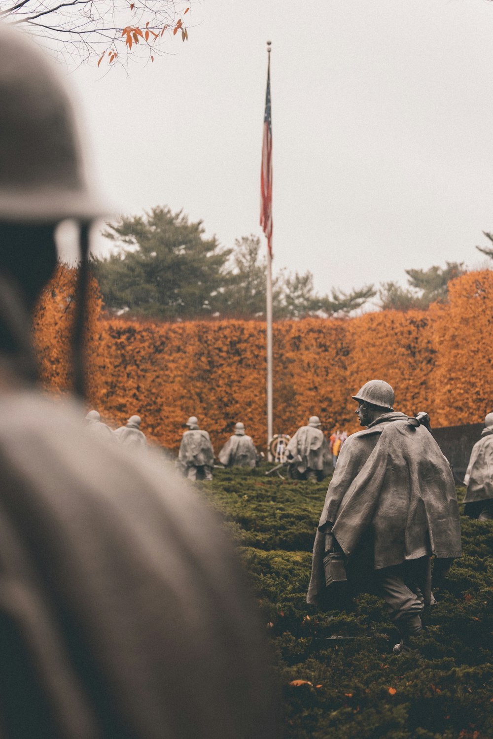 personnes en manteau gris debout sur le champ d’herbe verte pendant la journée