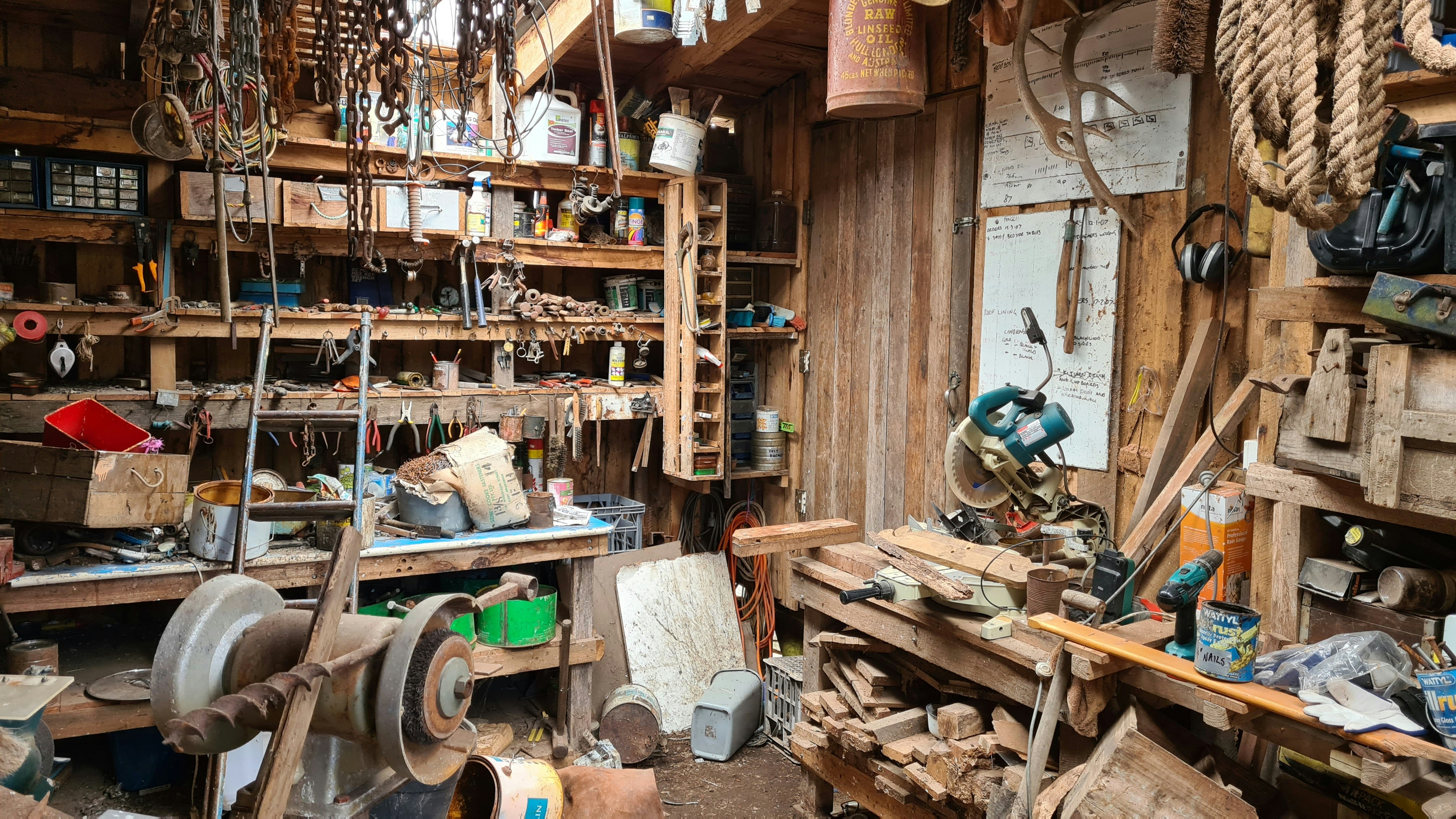 Workshop shed with tools