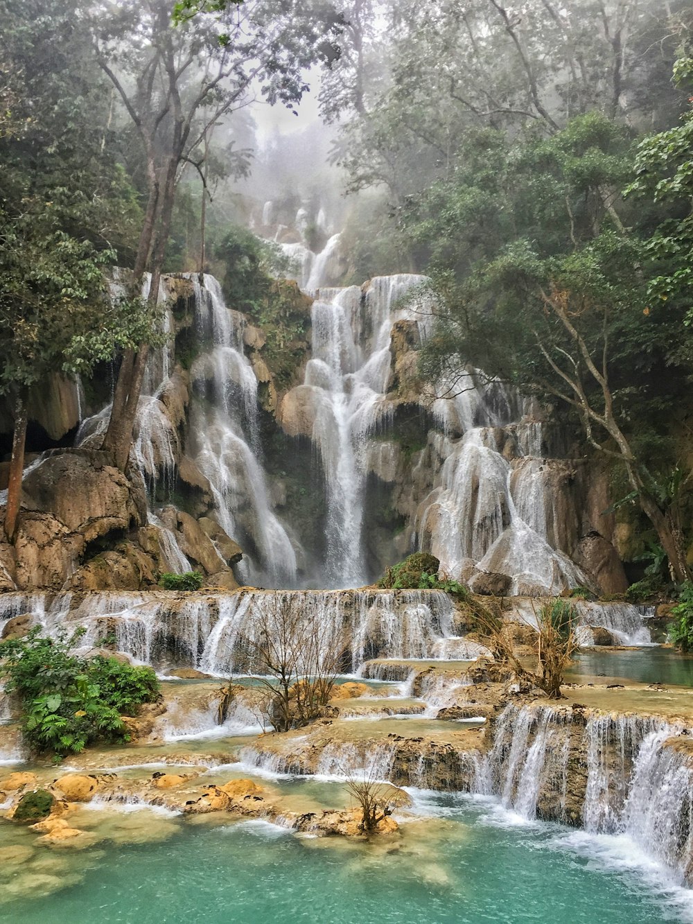 waterfalls in the middle of the forest