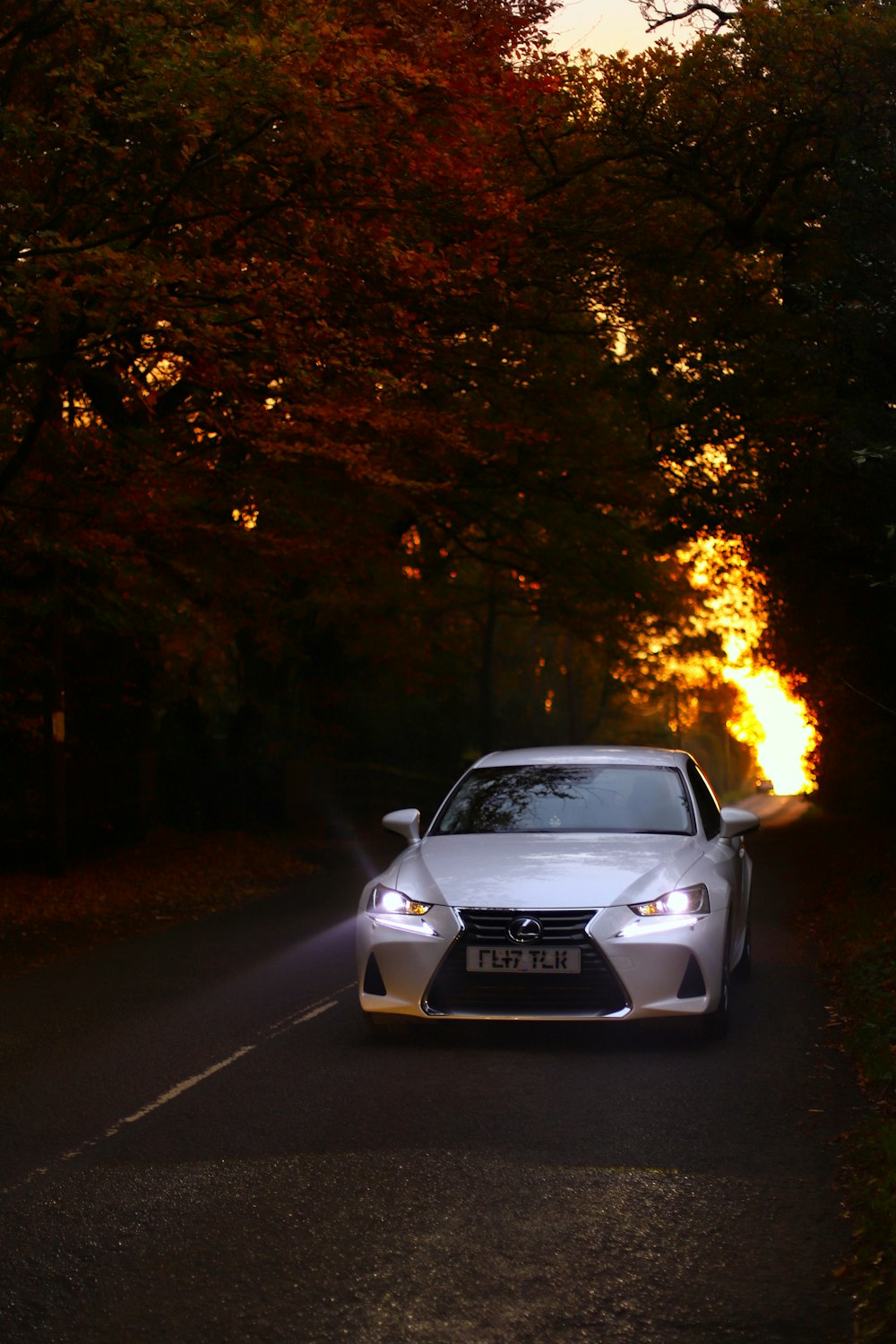 white car on road during night time