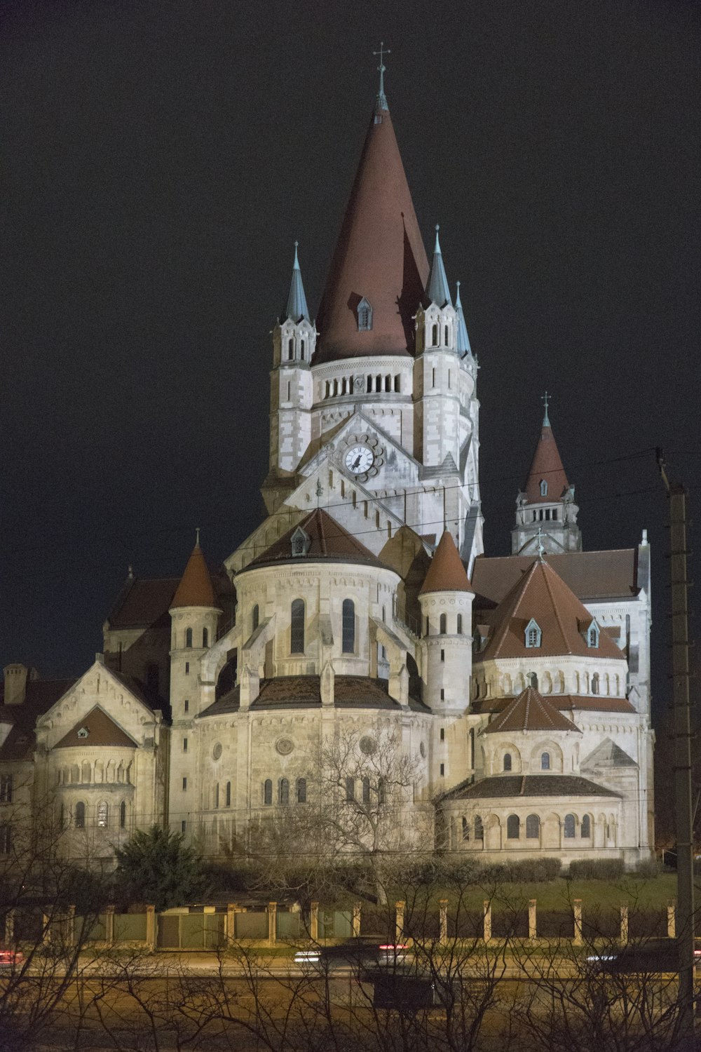 brown and white concrete castle during night time