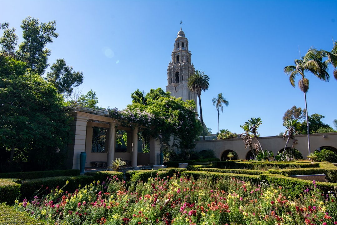 white and brown concrete building, A view of Balboa Park