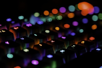 Colorful computer keyboard in a dark environment