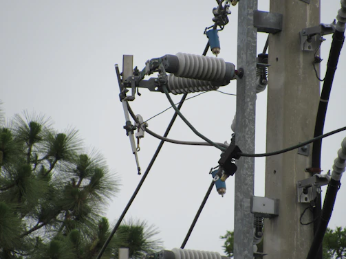 Close-up of a technician inspecting a maintenance-free earthing system outdoors.